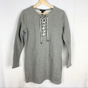 FOREVER 21‎ lace up casual grey sweatshirt dress SZ M